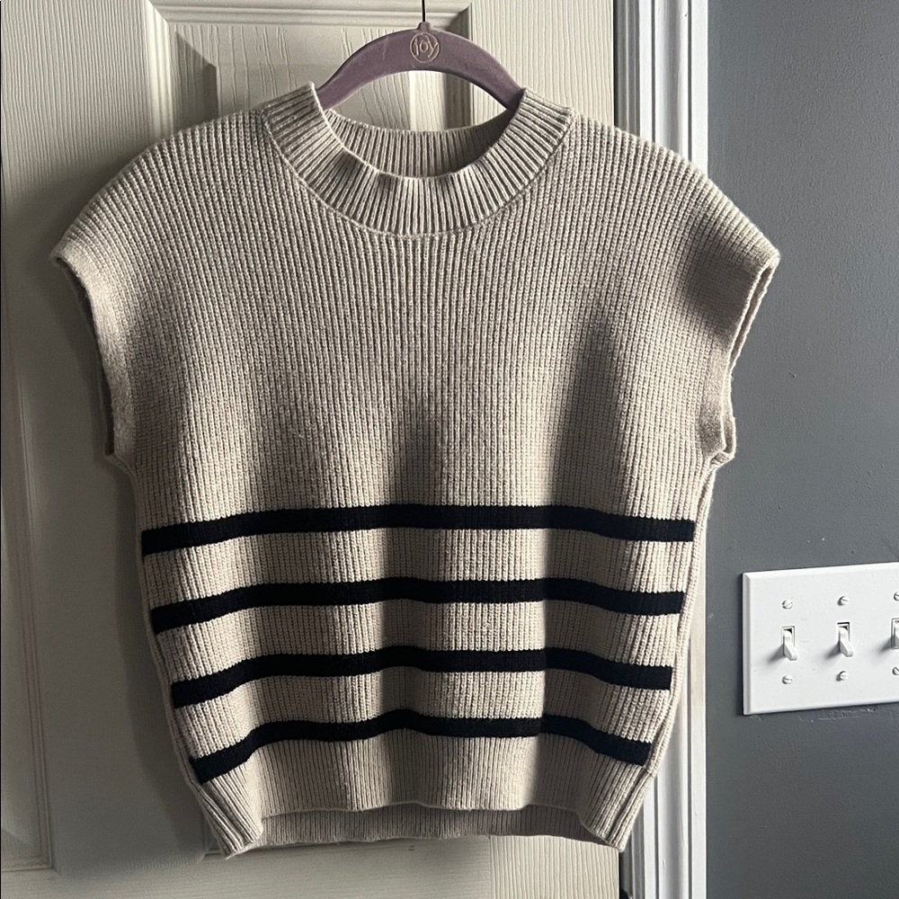 SHEIN Beige and Black Striped Crew Neck Sweater